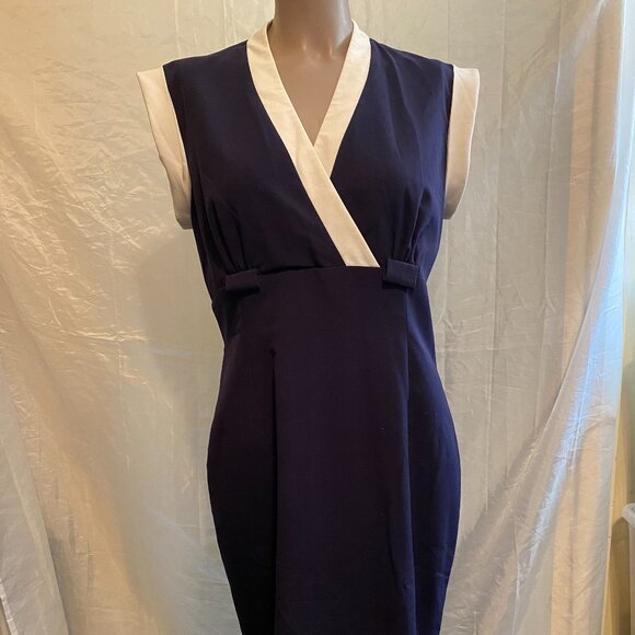 Classic Calvin Klein Navy Blue and White Dress - Picture 1 of 8